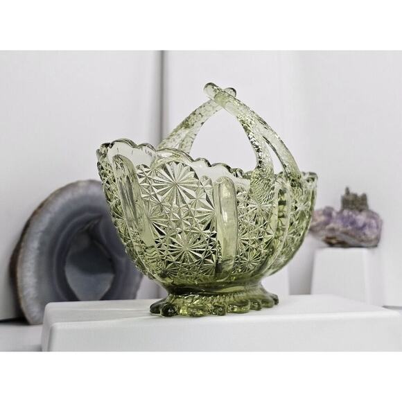 Vintage Cool Green Glass Small Basket - Picture 2 of 7